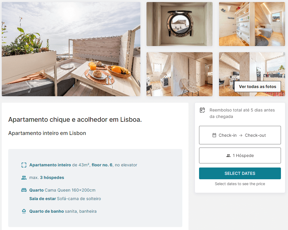 Perfil de um Apartamento de Alojamento Local em Lisboa no site da GuestReady