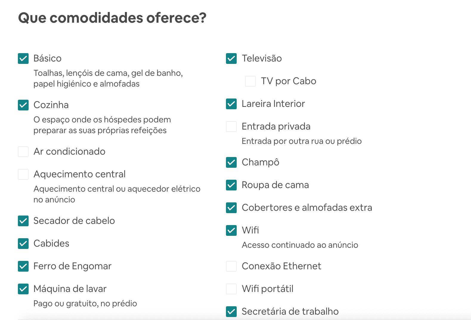 Lista de Amenities Airbnb - Decida que Comodidades quer oferecer