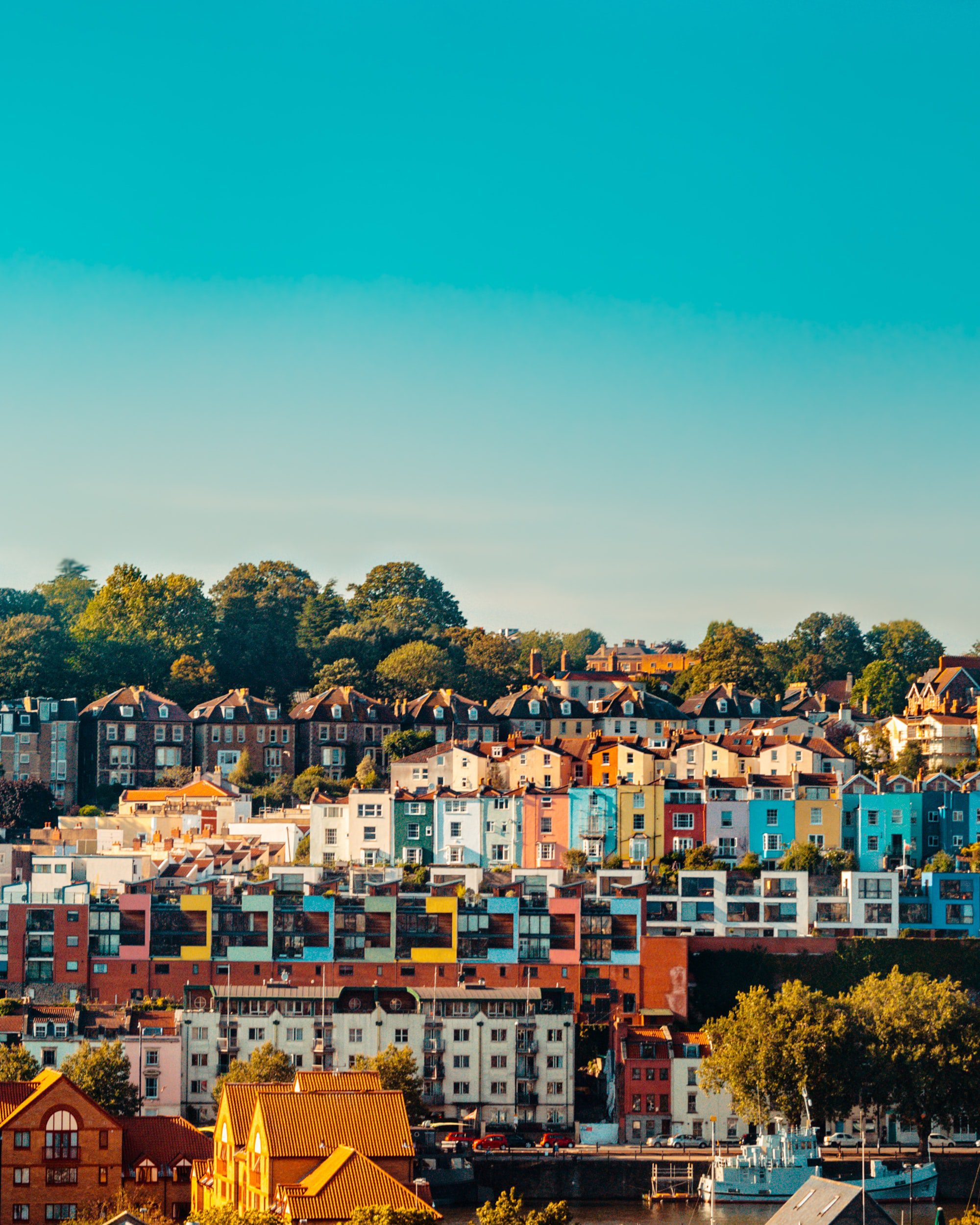 View over coloured residential buildings