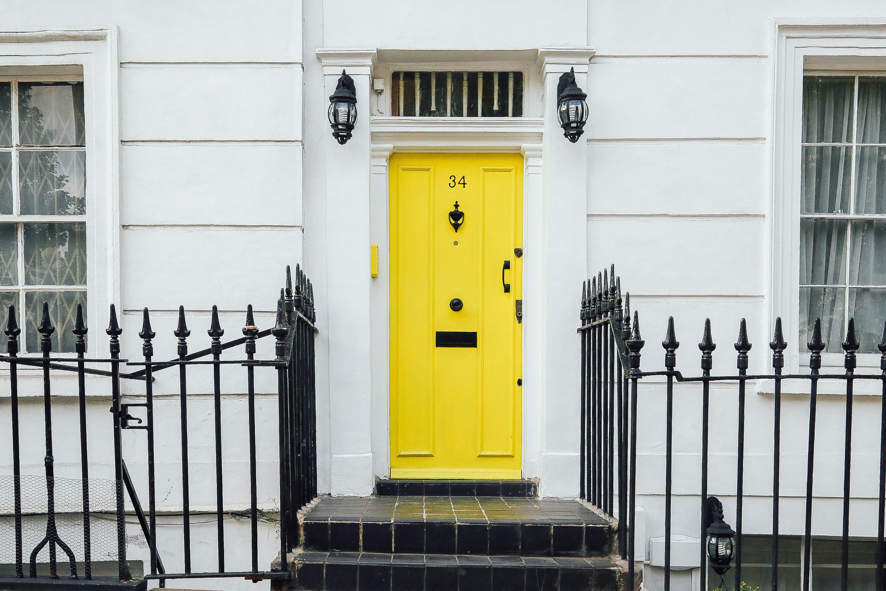 yellow door on london building