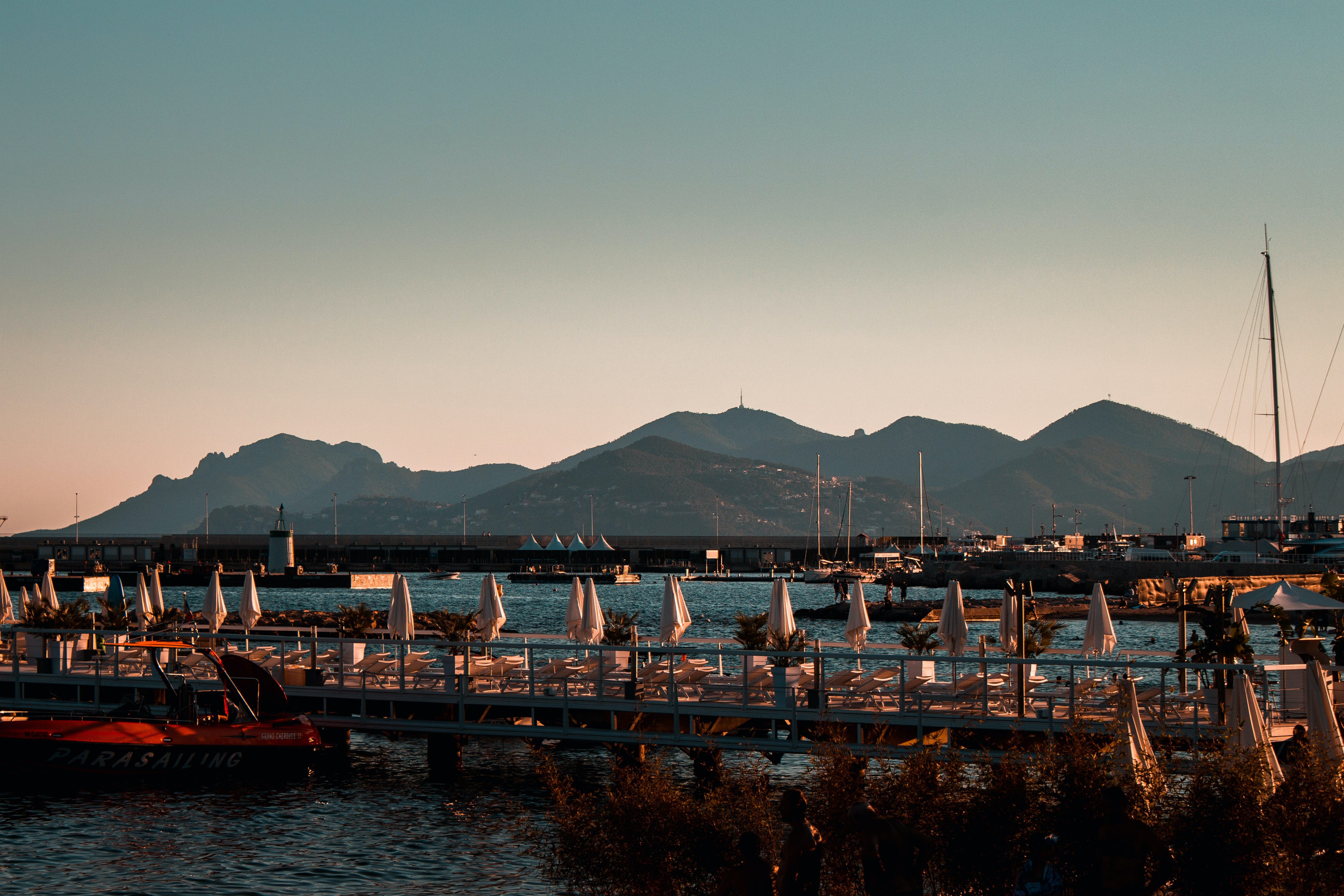Seafront view of Cannes with a bridge