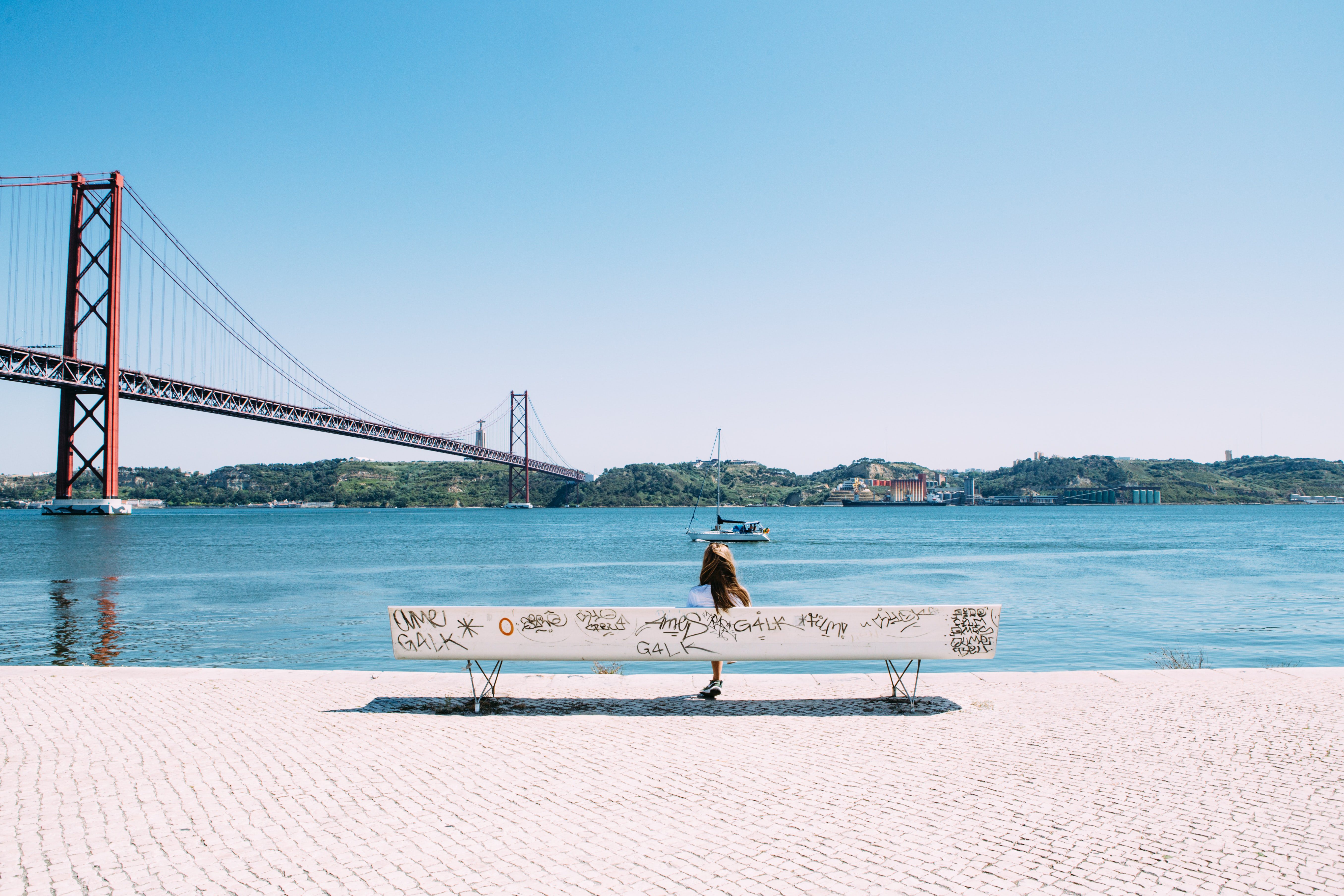 view of the Lisbon bridge and Tagus river