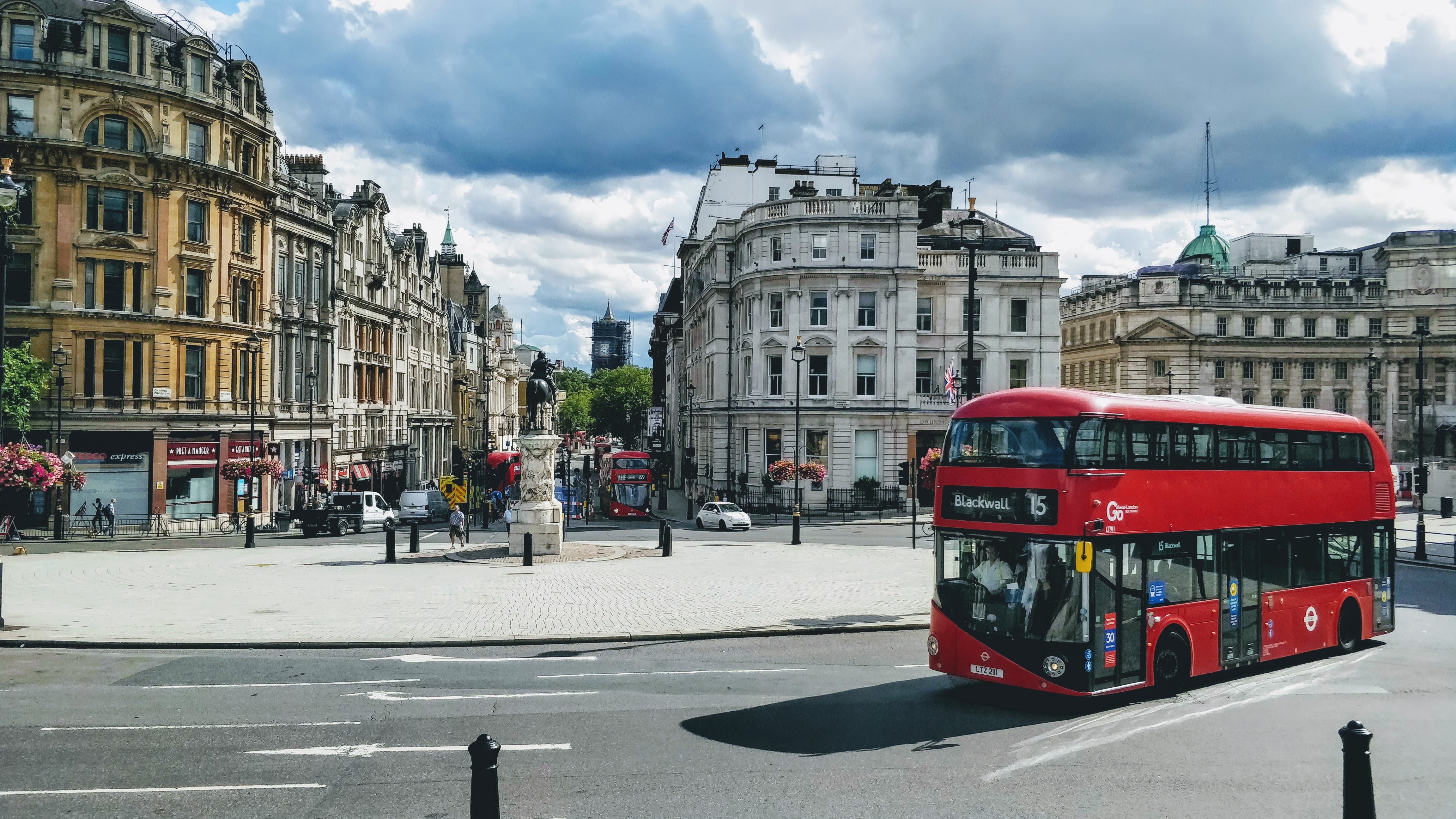 Red bus in London streets