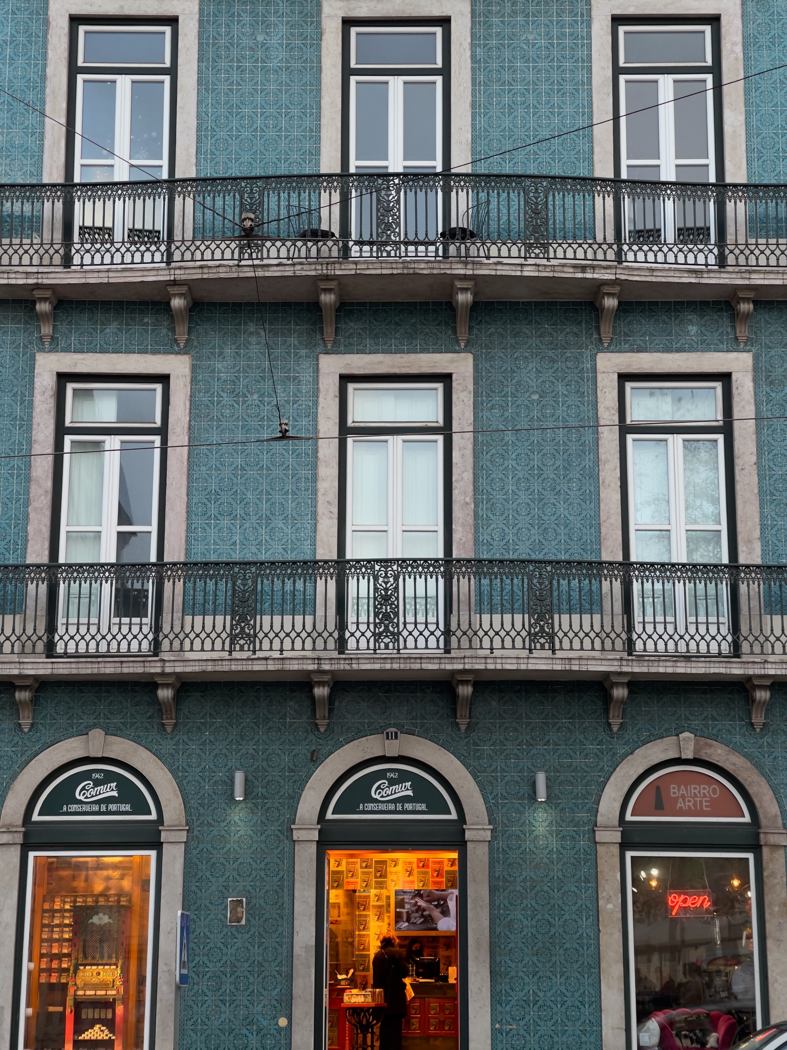 Chiado green-tiled builing in Lisbon